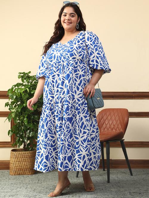 women plus size printed puff sleeve tiered dress - 21981175 - Standard Image - 0