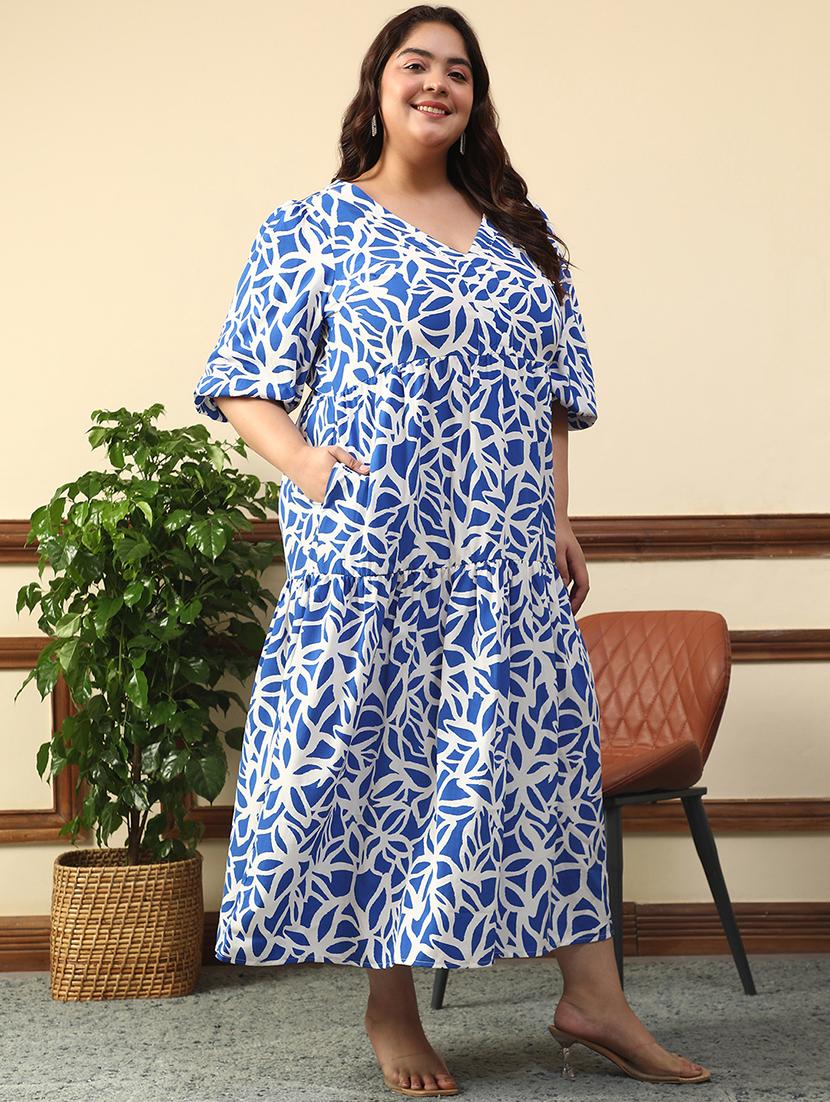 women plus size printed puff sleeve tiered dress - 21981175 - Standard Image - 2