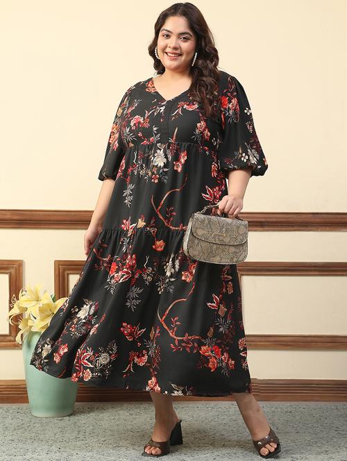 women plus size floral print puff sleeve tiered dress - 21981176 - Standard Image - 0