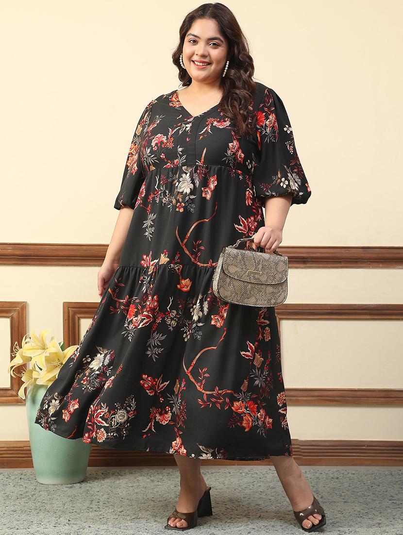 women plus size floral print puff sleeve tiered dress - 21981176 - Zoom Image - 0