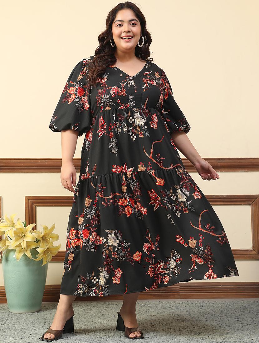 women plus size floral print puff sleeve tiered dress - 21981176 - Standard Image - 2