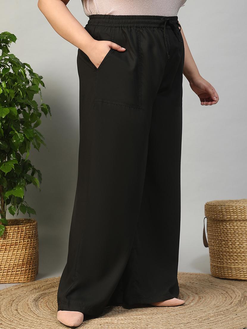 women plus size solid mid rise wide leg trouser - 21981181 - Standard Image - 2