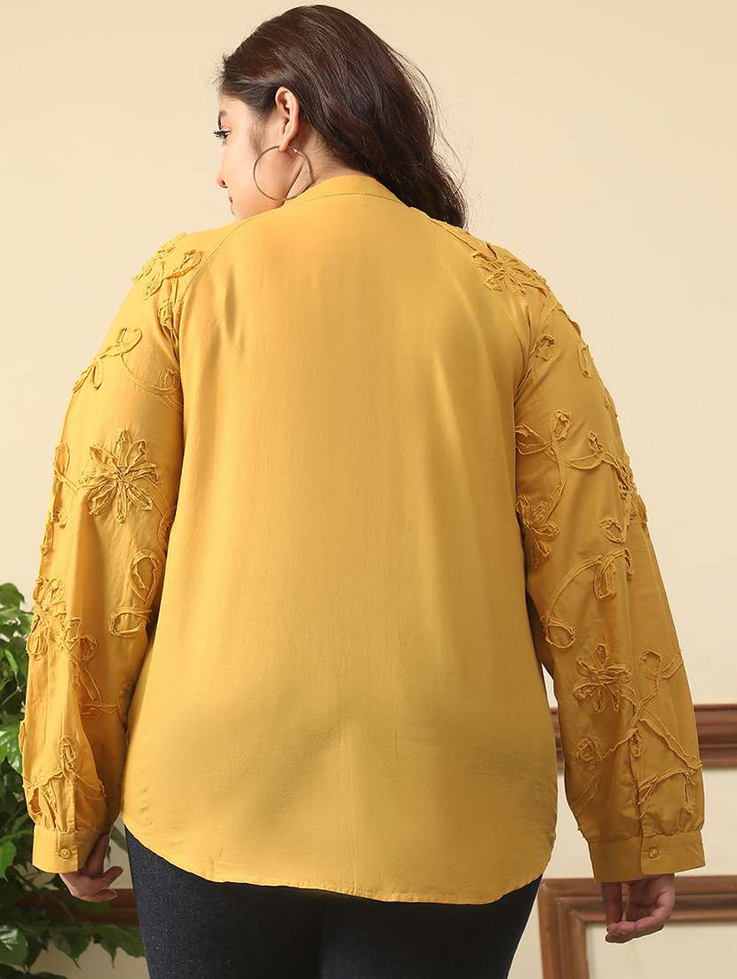 women plus size self designed puff sleeve shirt style top - 21981188 -  Standard Image - 2