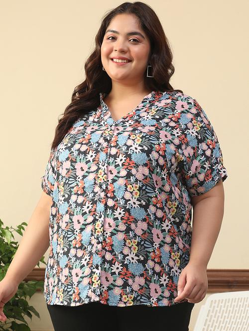 women plus size floral print short sleeve top - 21981192 - Standard Image - 0