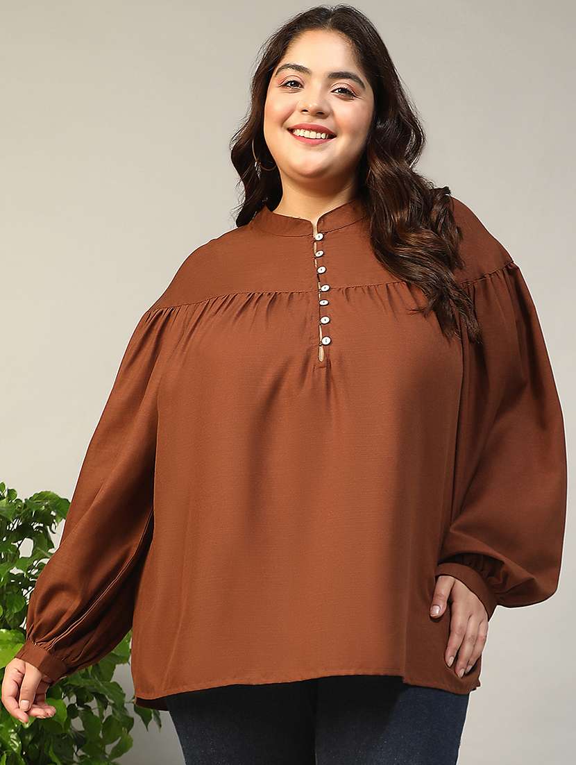 women plus size solid puff sleeve top
