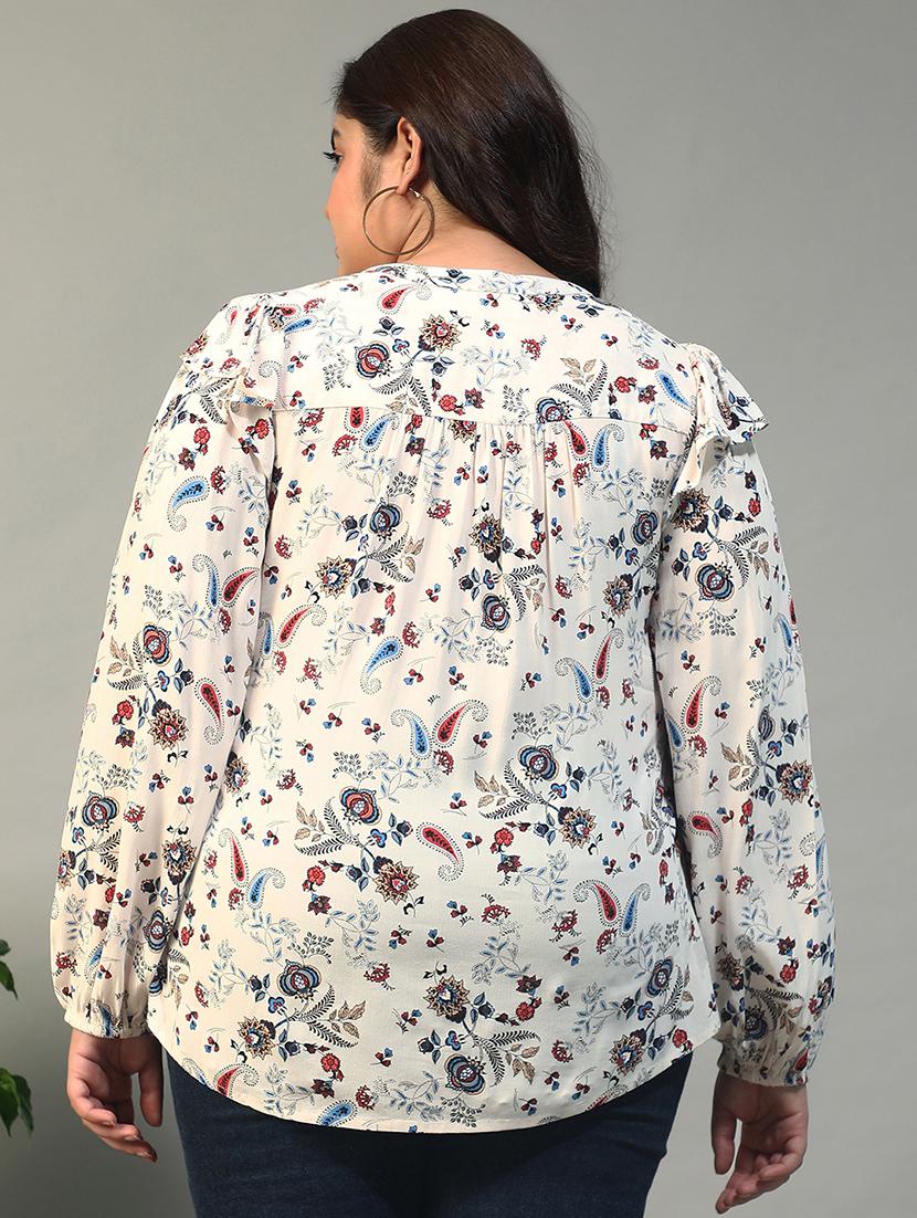 women plus size floral printed puff sleeve top - 21981201 - Standard Image - 2