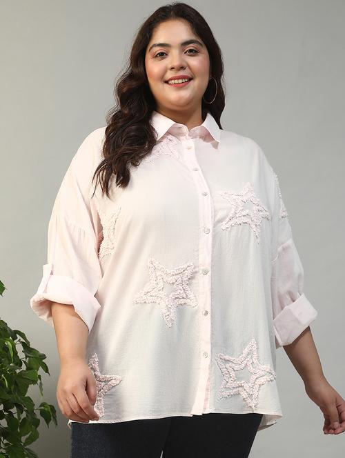 women plus size embroidered collared long sleeve shirt - 21981212 - Standard Image - 0