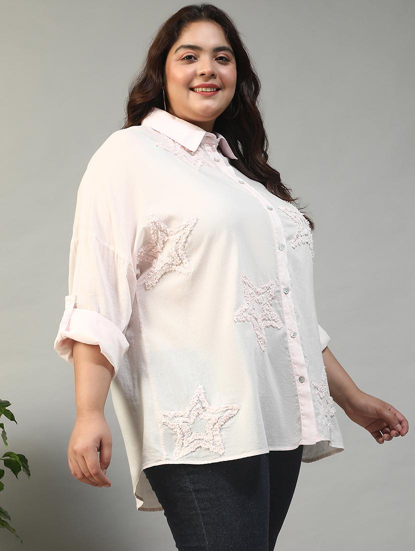 women plus size embroidered collared long sleeve shirt - 21981212 - Standard Image - 2