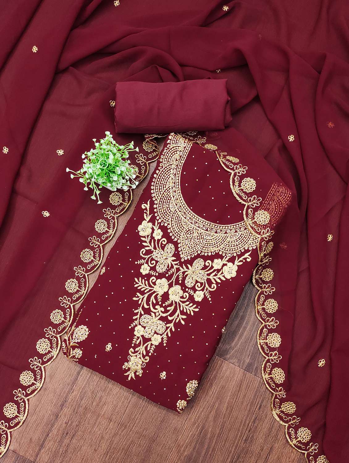 women embroidered unstitched suit set