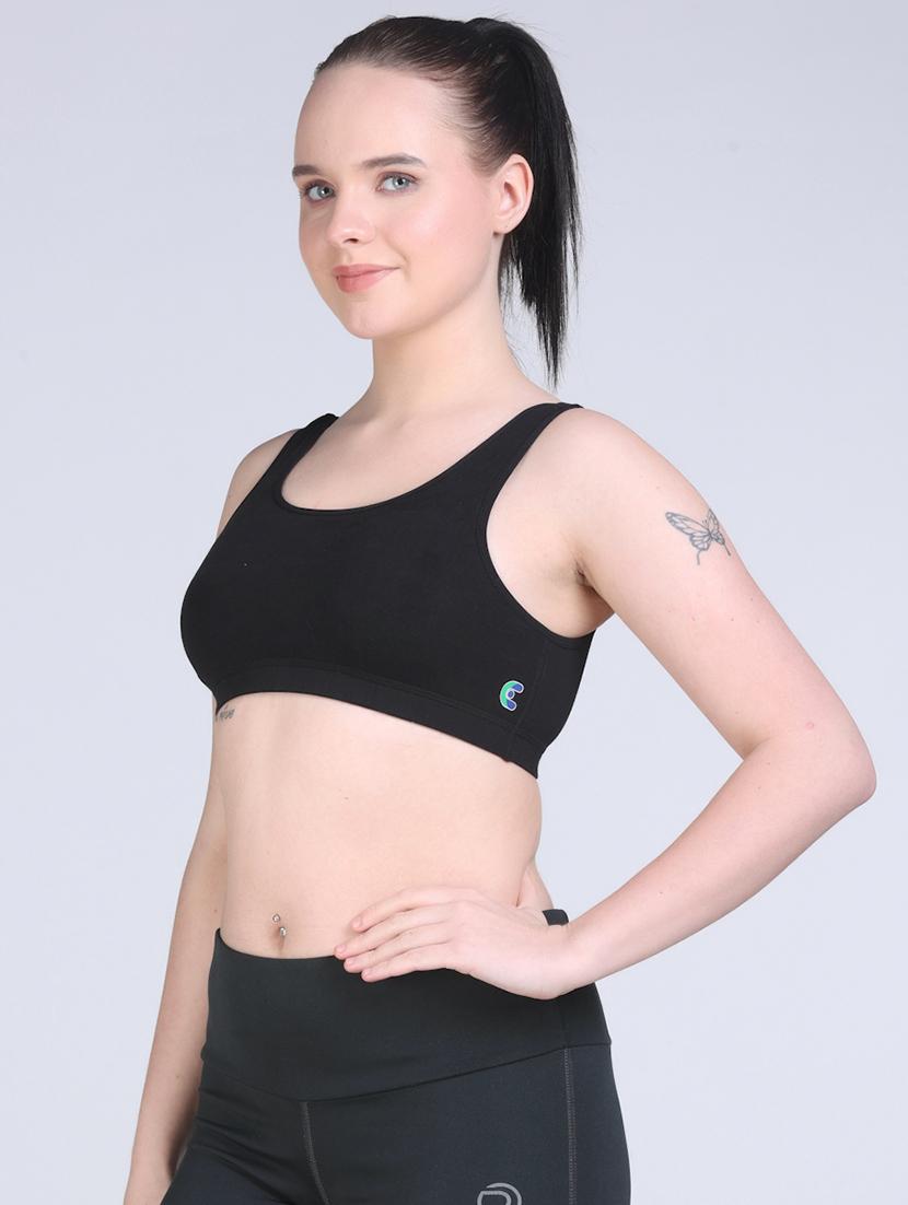 women black solid sports bra - 21981229 - Standard Image - 2