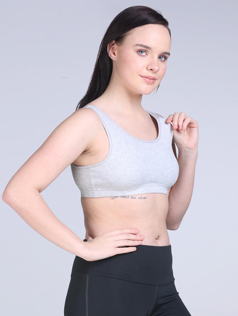 grey melange cotton sports bra - 21981230 - Standard Image - 2