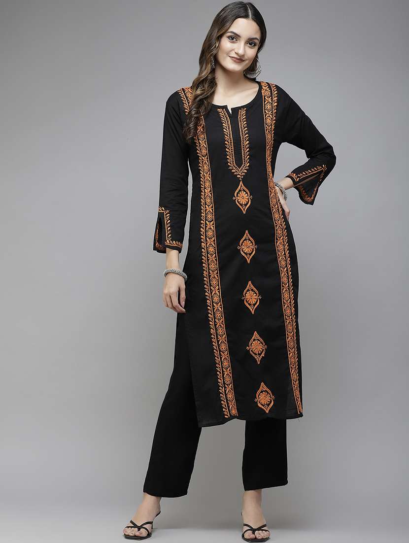 women embroidered long sleeve straight kurta - 21981256 - Standard Image - 2