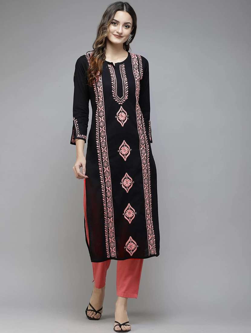 women embroidered long sleeve straight kurta - 21981257 - Standard Image - 2