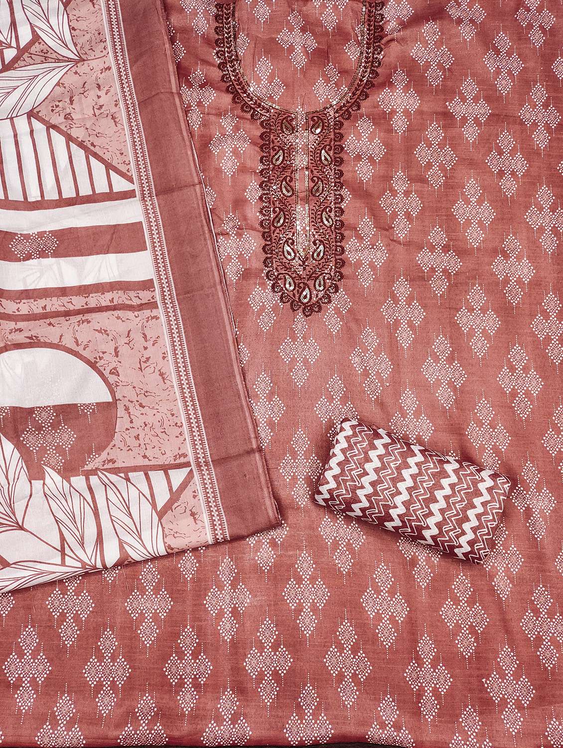 women printed with embroidery work unstitched suit set - 21981266 -  Standard Image - 2