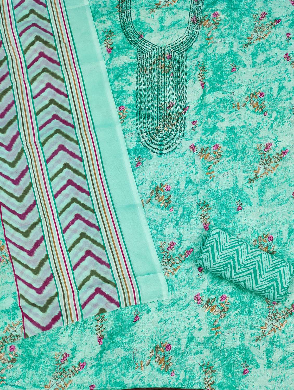 women printed with embroidery work unstitched suit set - 21981278 -  Standard Image - 2