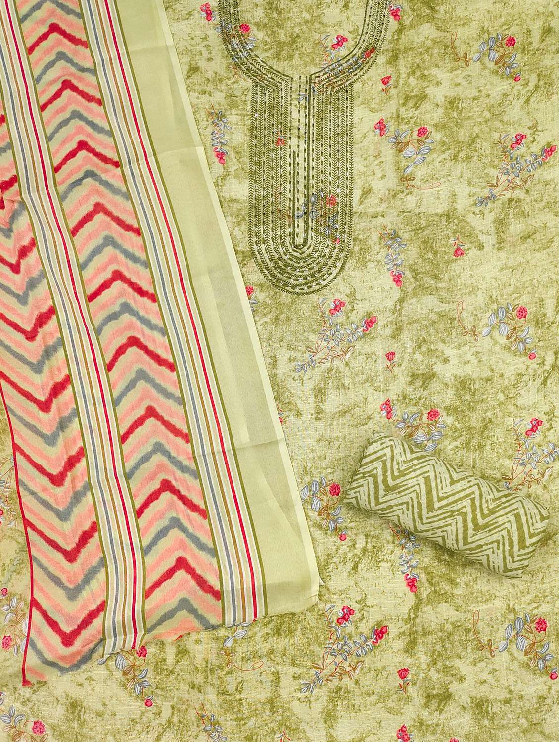 women printed with embroidery work unstitched suit set - 21981279 -  Standard Image - 2