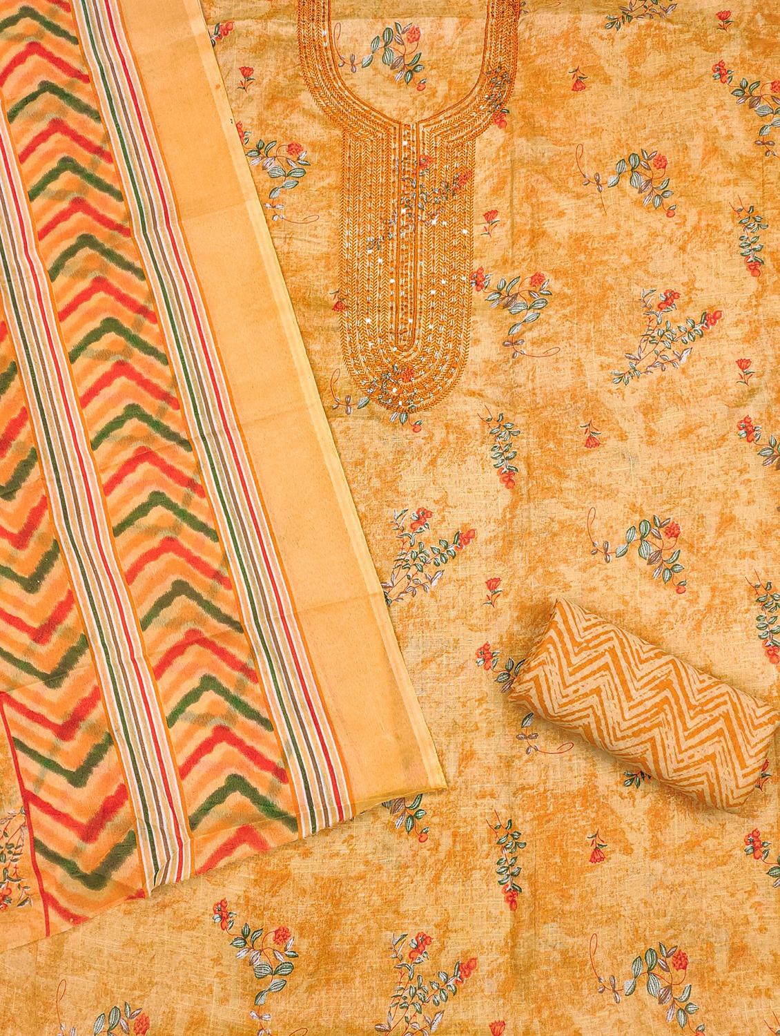 women printed with embroidery work unstitched suit set - 21981280 - Standard Image - 2