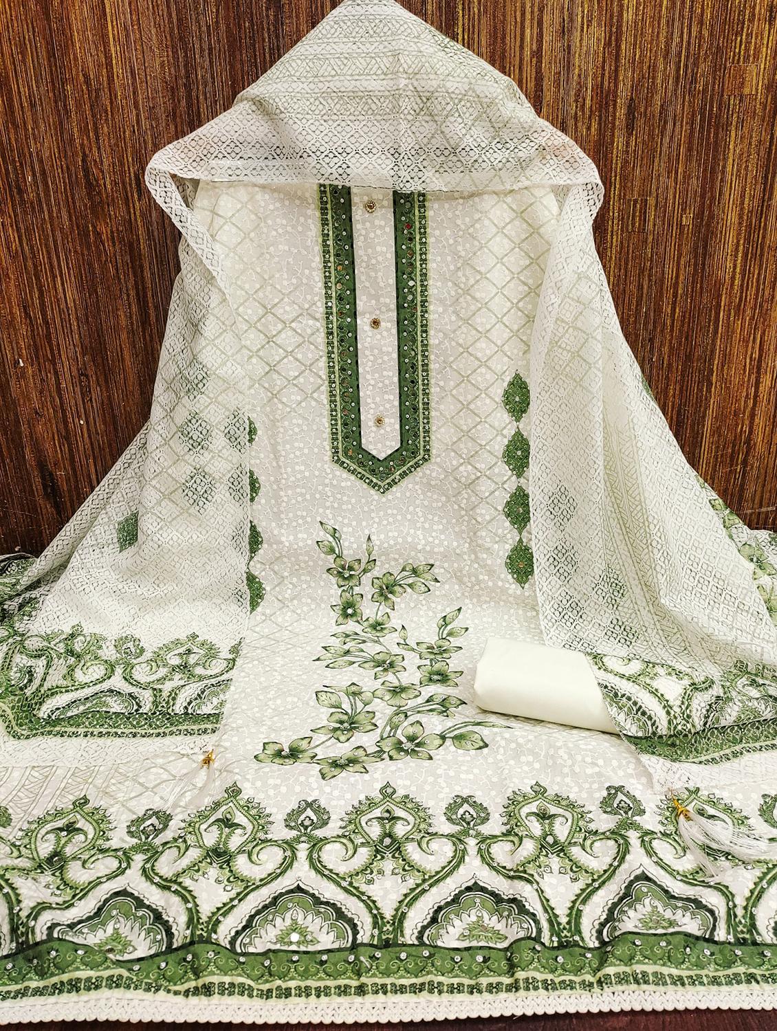 women printed with embroidery work unstitched suit set - 21981290 - Standard Image - 2