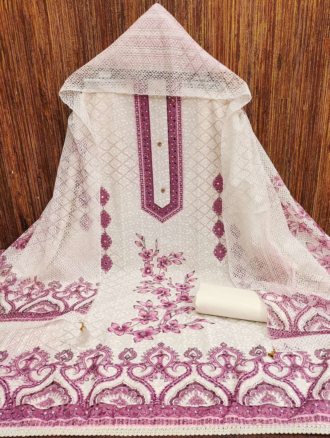 women printed with embroidery work unstitched suit set - 21981291 -  Standard Image - 2