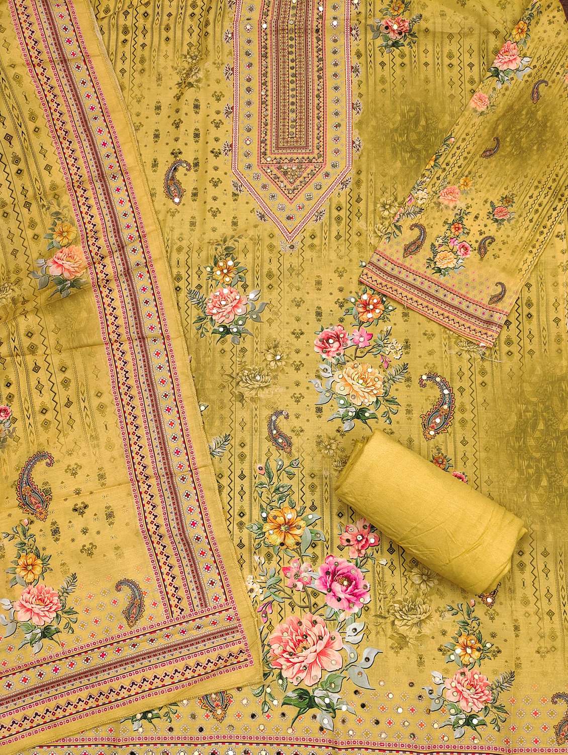 women yellow floral print unstitched suit set - 21981299 -  Standard Image - 2