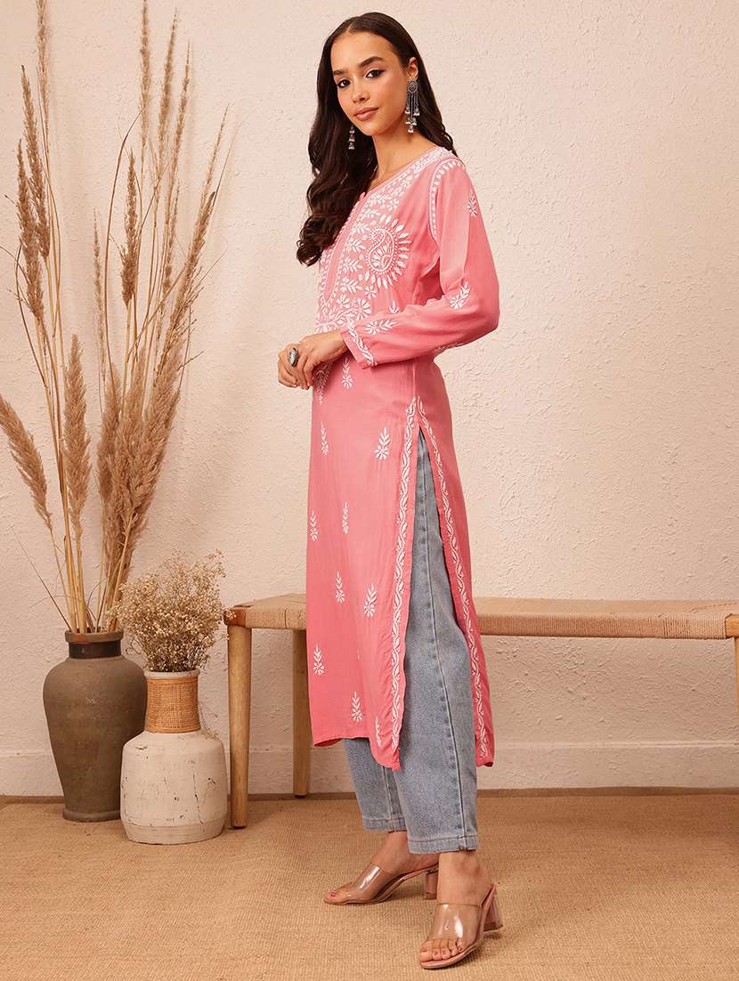 women long sleeve chikankari straight kurta - 21981304 -  Standard Image - 2