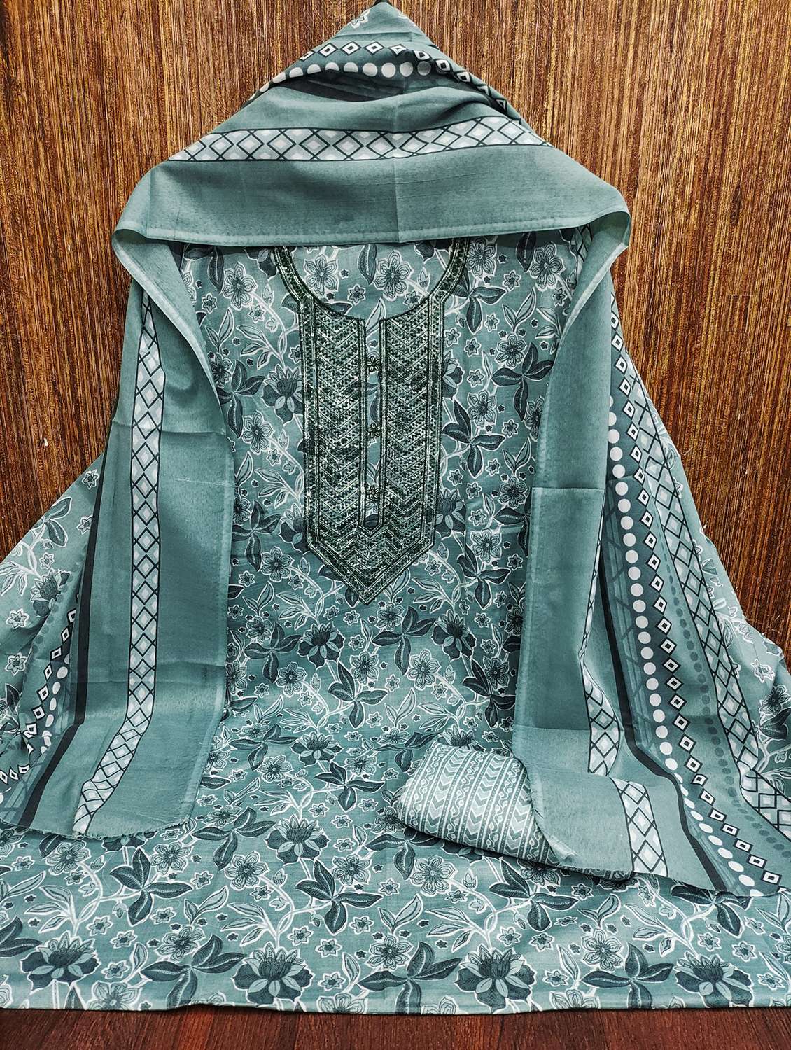 women printed with embroidery work unstitched suit set - 21981305 -  Standard Image - 2