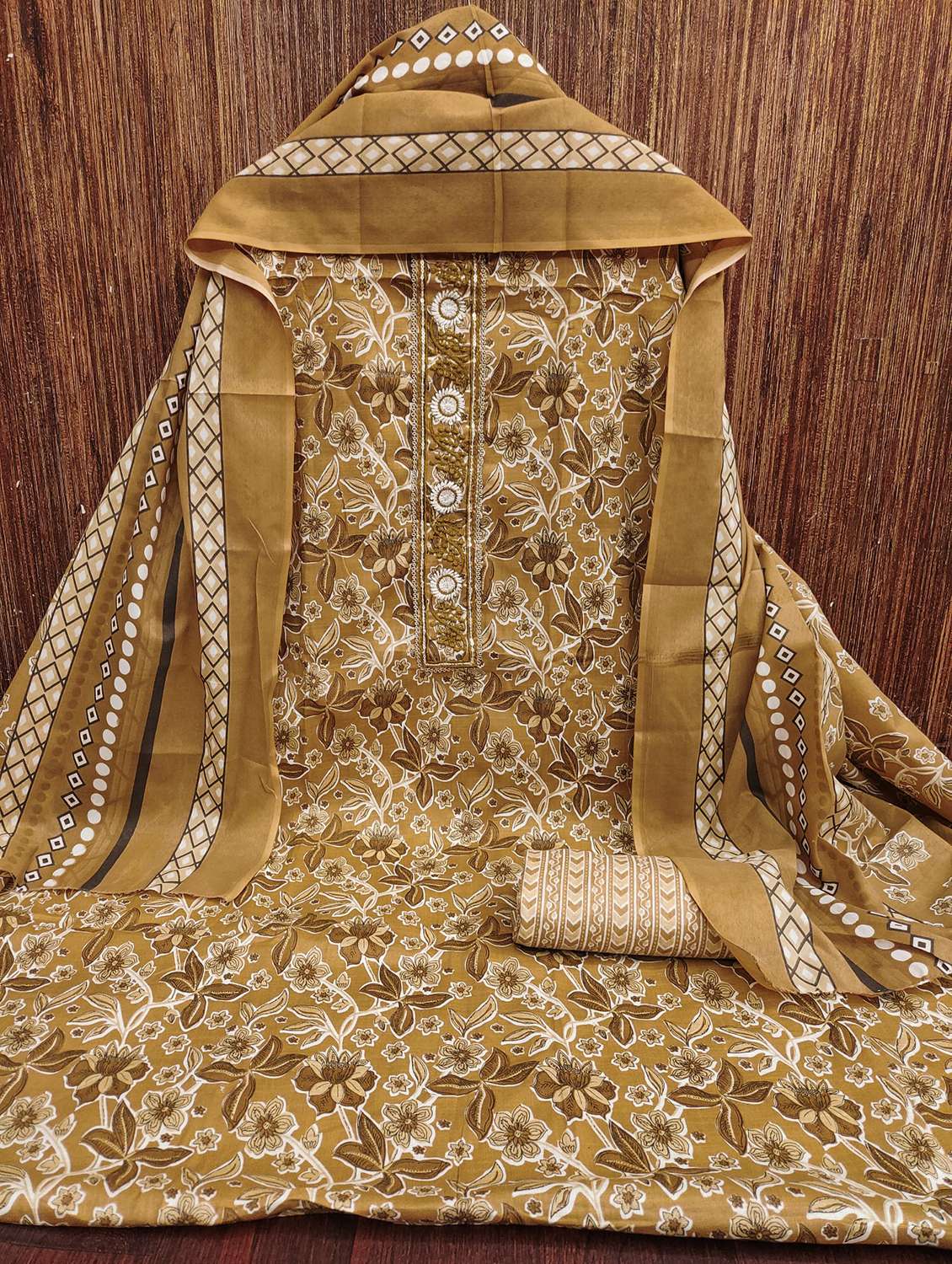 women printed with embroidery work unstitched suit set - 21981311 -  Standard Image - 2