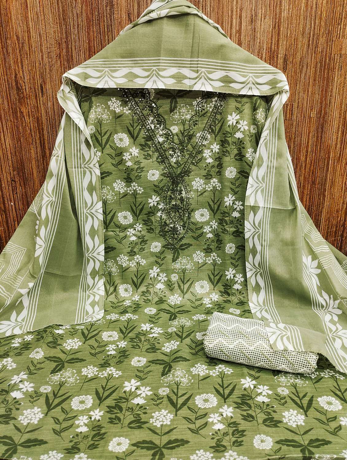 women printed with embroidery work unstitched suit set - 21981316 -  Standard Image - 2