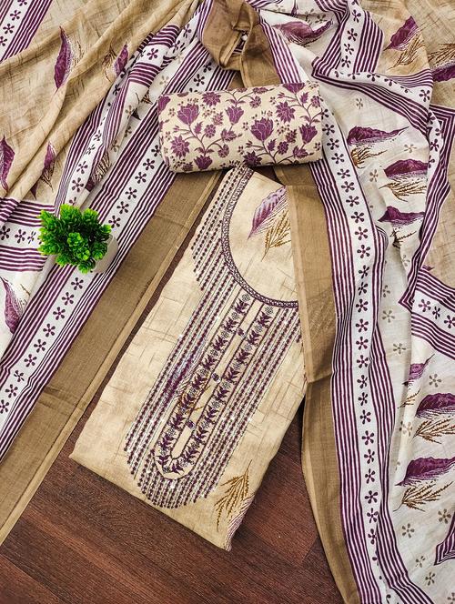 women printed with embroidery work unstitched suit set - 21981332 - Standard Image - 0
