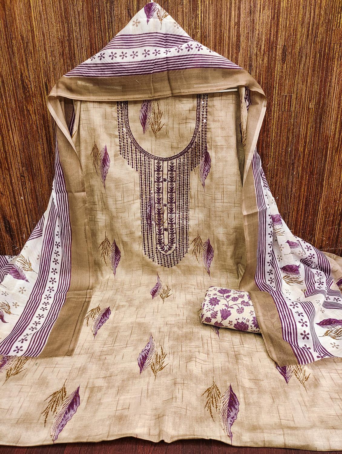 women printed with embroidery work unstitched suit set - 21981332 - Standard Image - 2