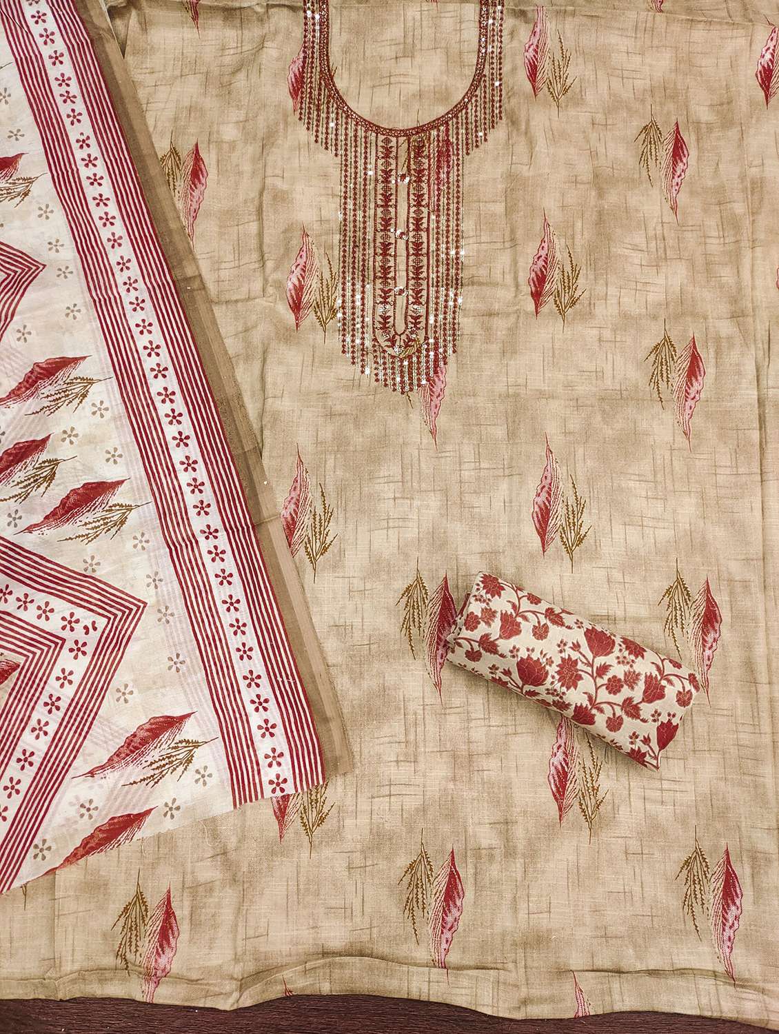 women printed with embroidery work unstitched suit set - 21981334 -  Standard Image - 2