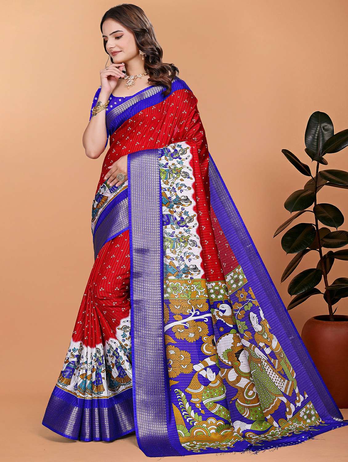 women printed bordered saree with blouse - 21981365 - Standard Image - 2