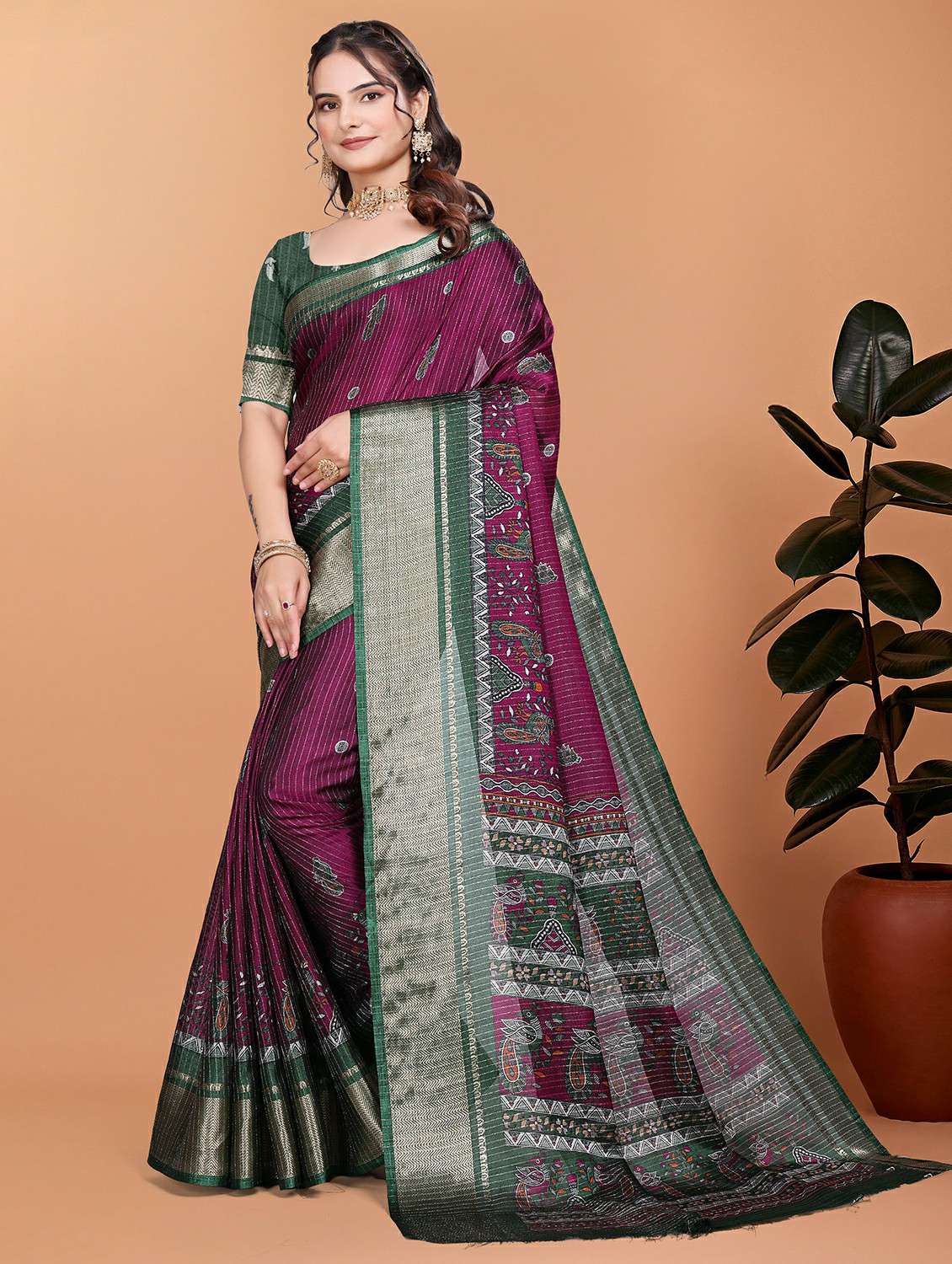 women printed bordered saree with blouse - 21981390 - Standard Image - 2