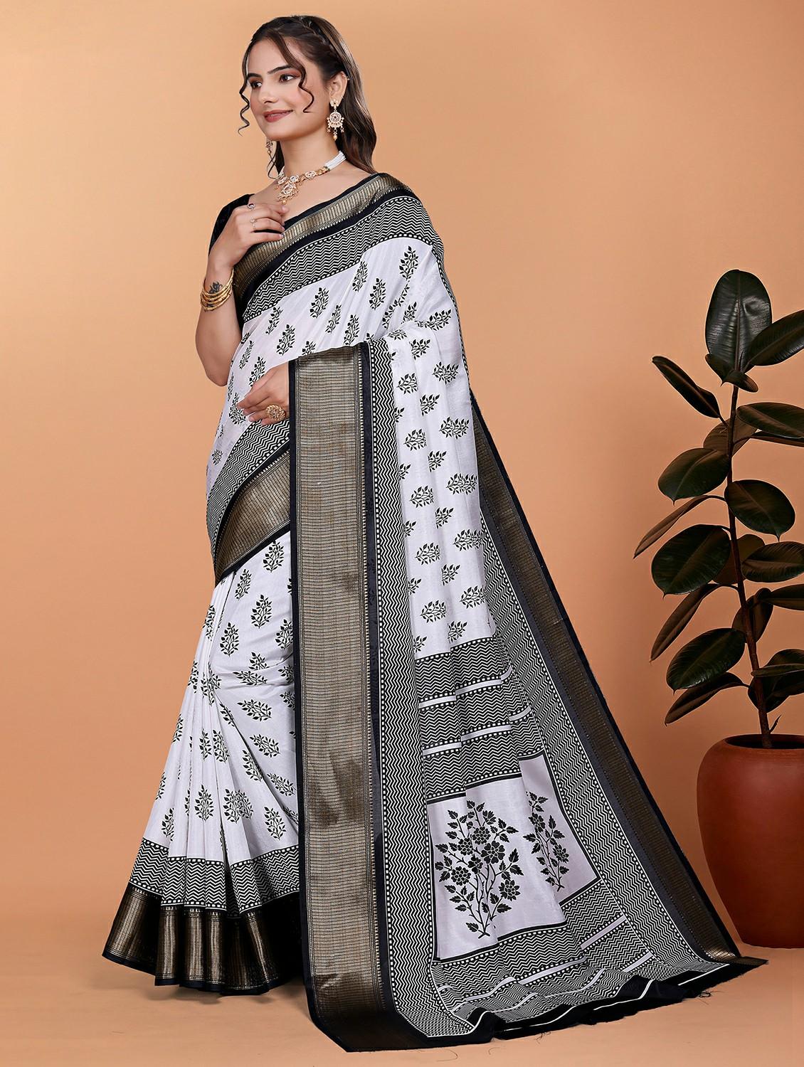 women printed bordered saree with blouse - 21981411 - Standard Image - 2