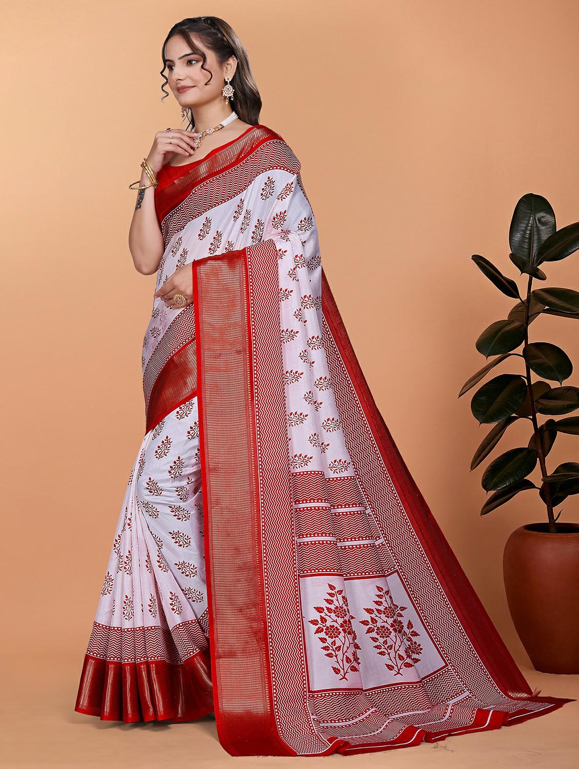 women printed bordered saree with blouse - 21981412 - Standard Image - 2