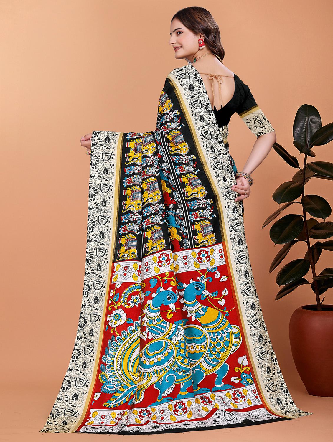 women kalamkari printed saree with blouse - 21981434 - Standard Image - 2