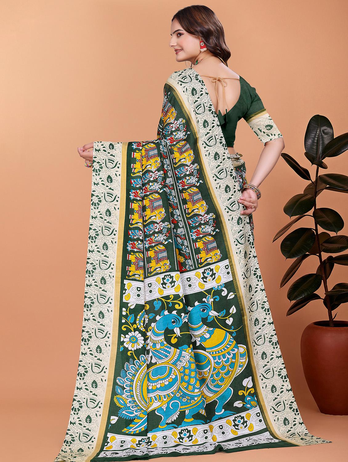 women kalamkari printed saree with blouse - 21981435 - Standard Image - 2