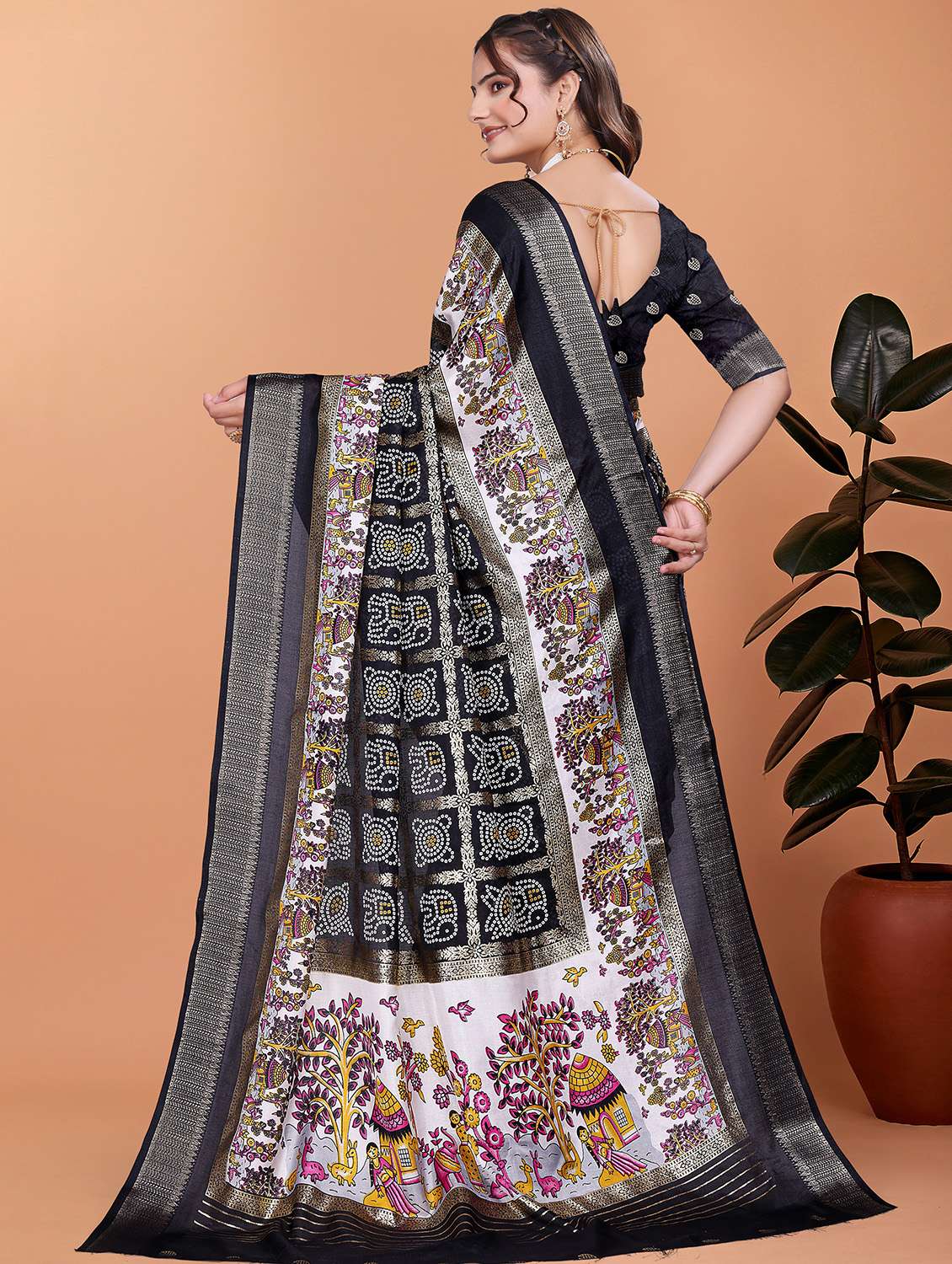 women bandhani printed bordered saree with blouse - 21981456 -  Standard Image - 2