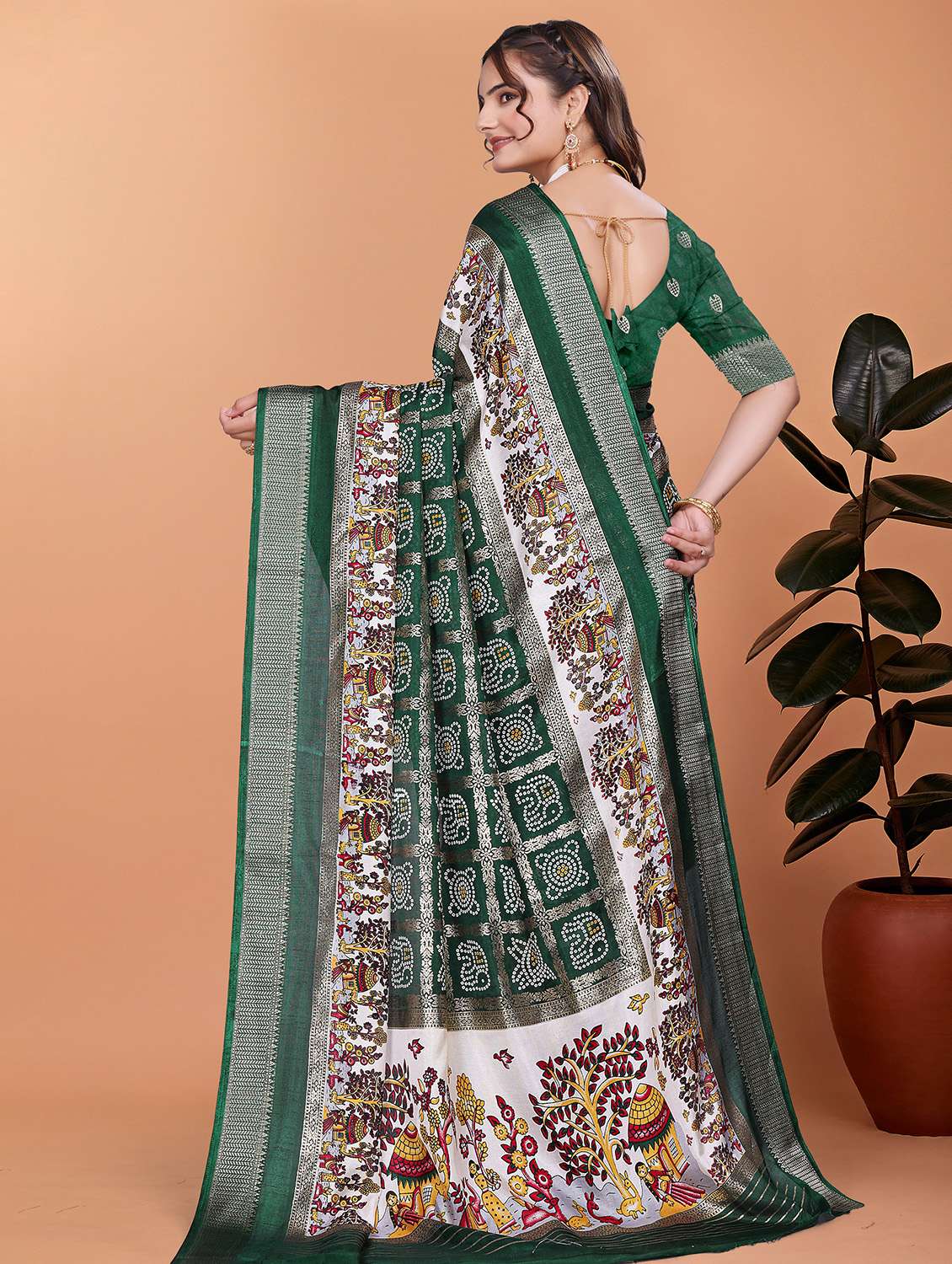 women bandhani printed bordered saree with blouse - 21981457 -  Standard Image - 2
