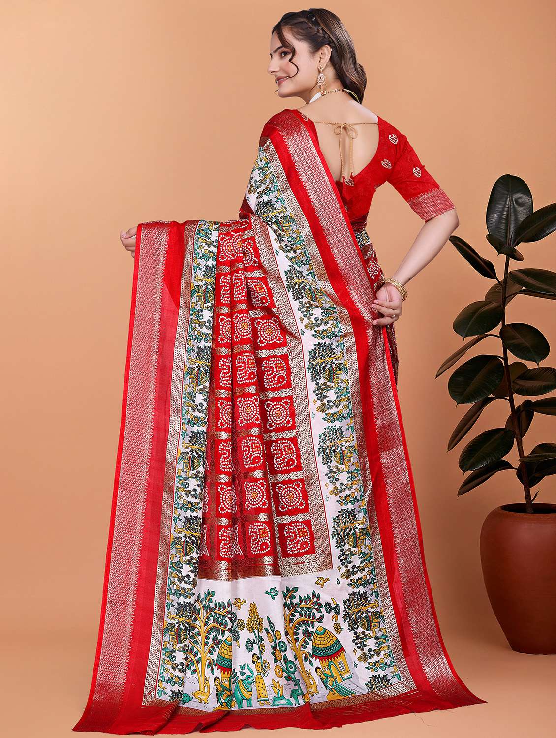 women bandhani printed bordered saree with blouse - 21981463 -  Standard Image - 2