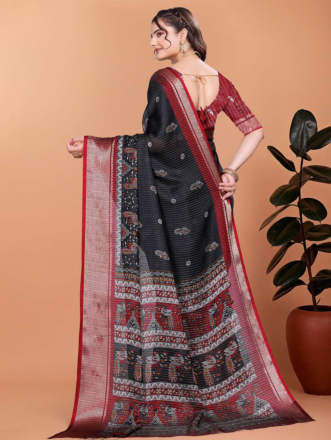 women printed bordered saree with blouse - 21981472 -  Standard Image - 2