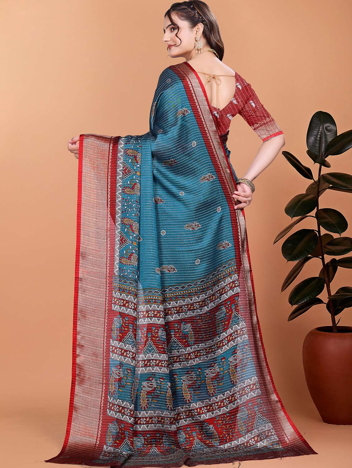 women printed bordered saree with blouse - 21981477 -  Standard Image - 2