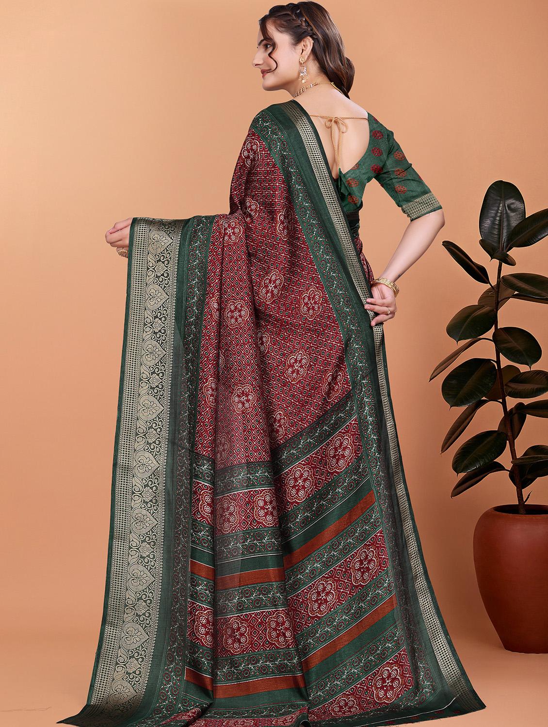 women printed bordered saree with blouse - 21981484 - Standard Image - 2