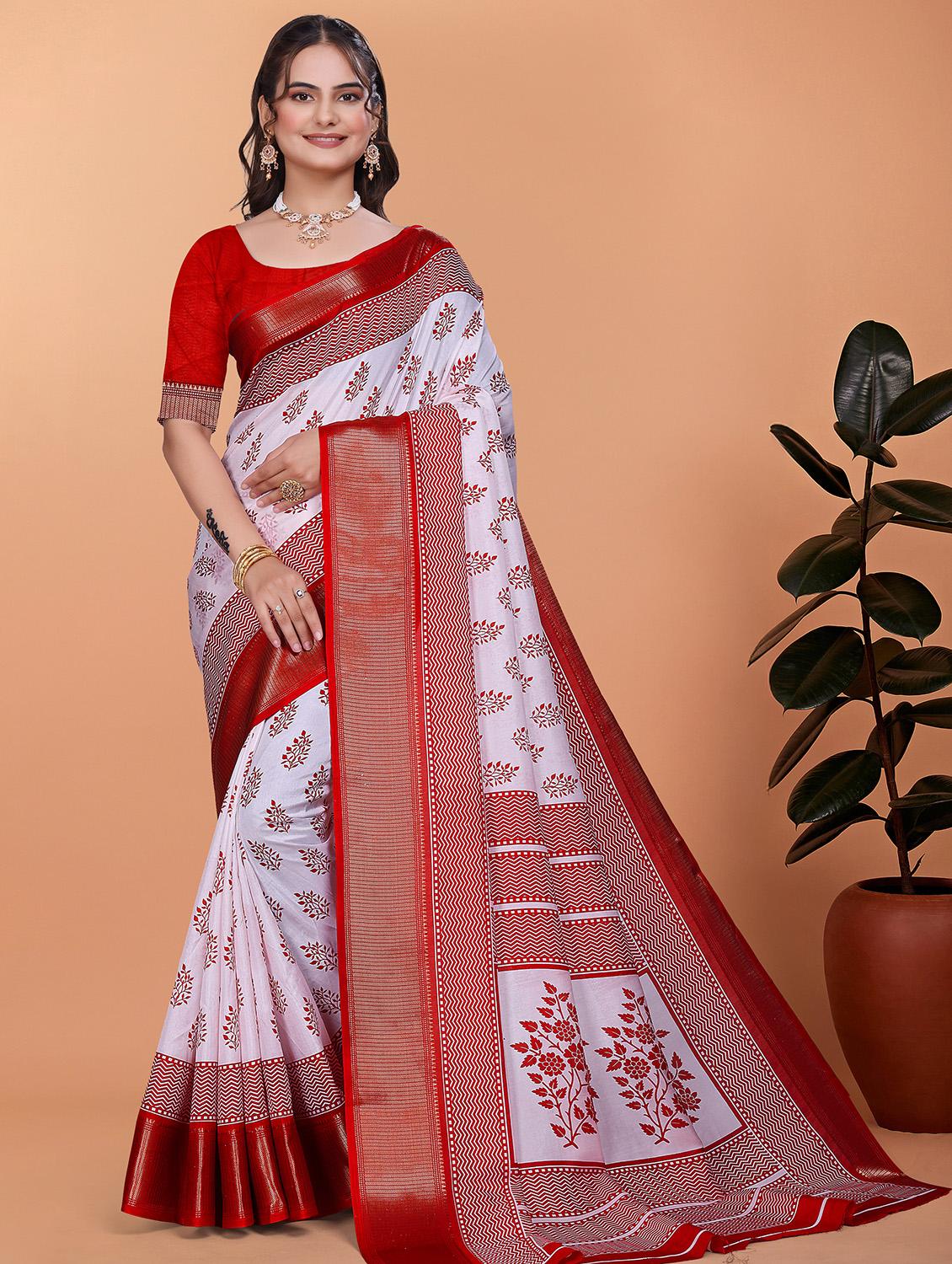 women printed bordered saree with blouse - 21981501 - Zoom Image - 0