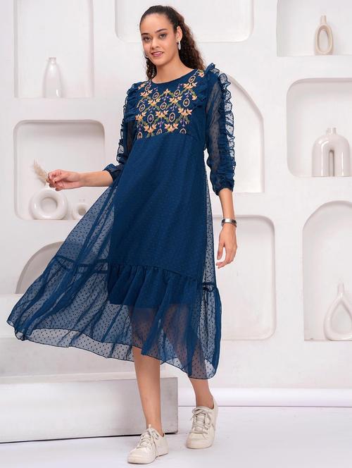 women self designed round neck tiered dress - 21981532 - Standard Image - 0