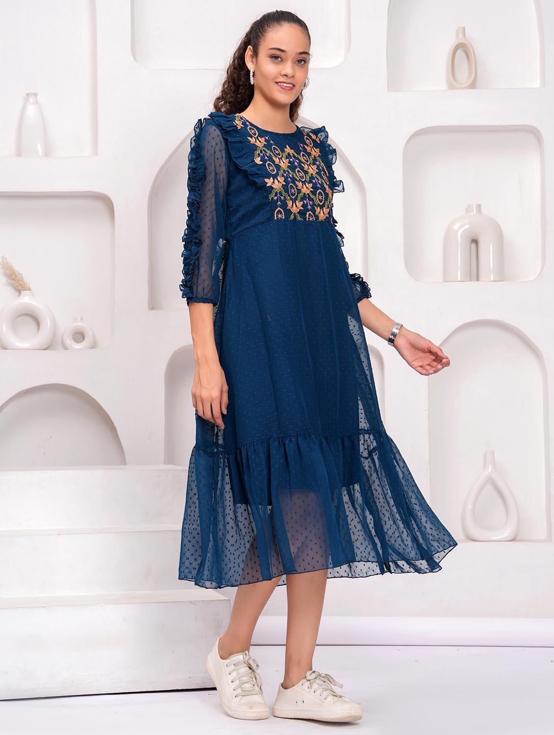 women self designed round neck tiered dress - 21981532 - Standard Image - 2