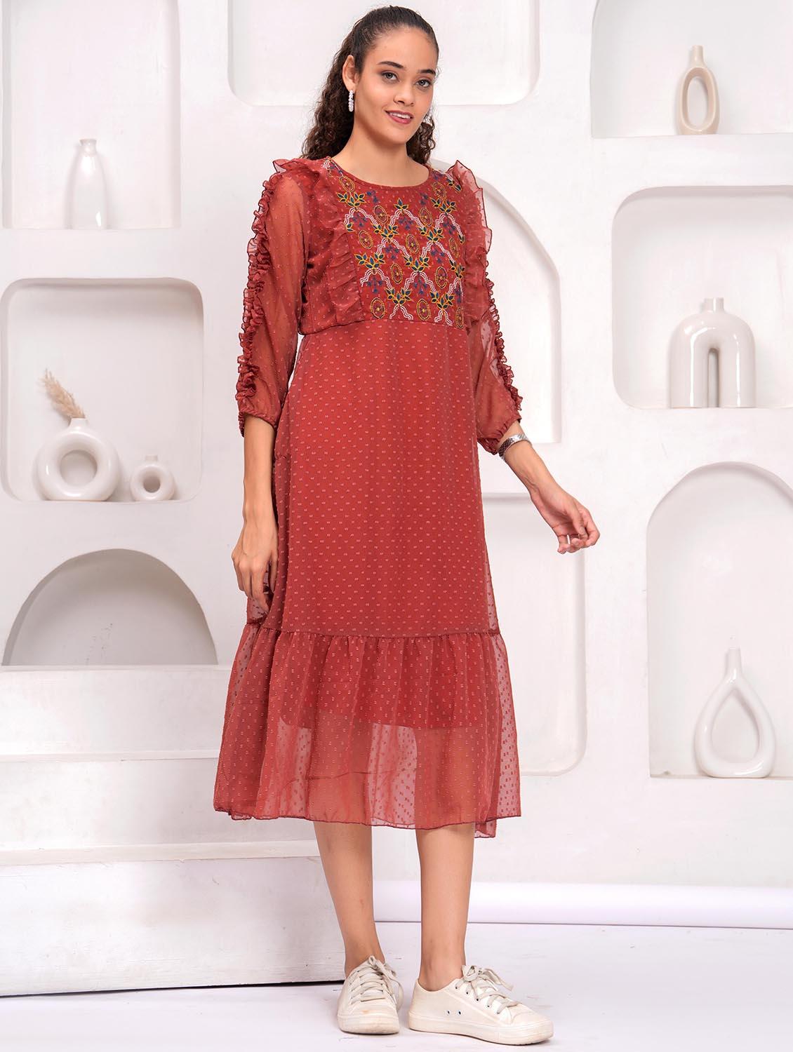 women self designed round neck tiered dress - 21981533 - Standard Image - 2