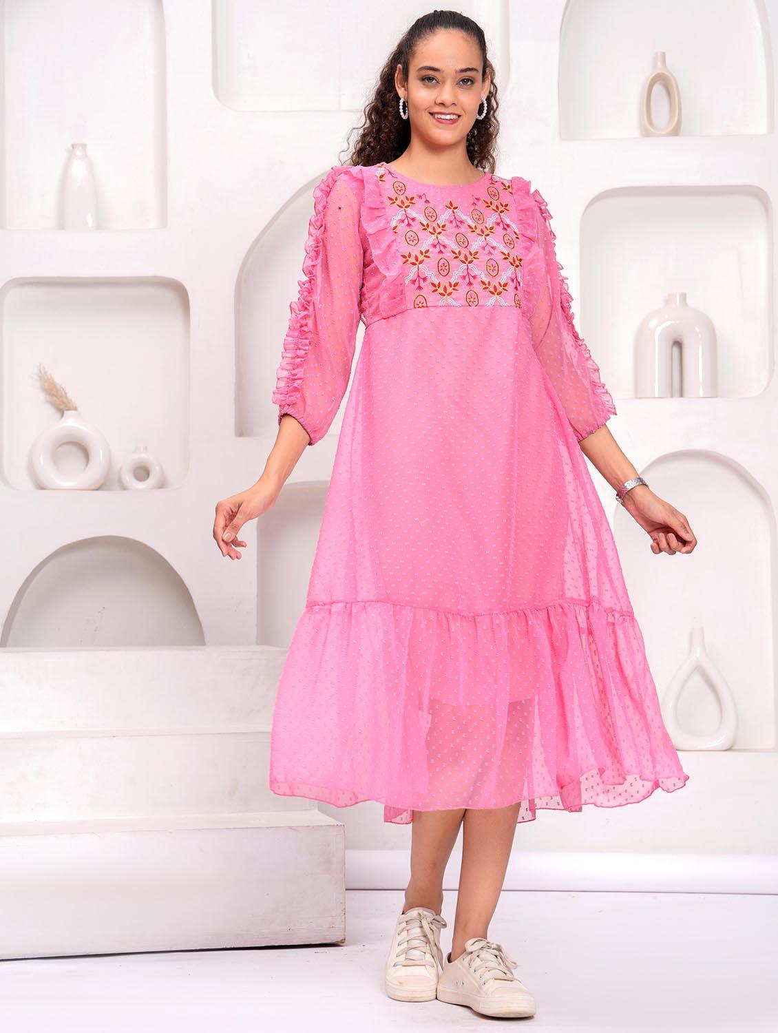 women self designed round neck tiered dress - 21981534 -  Zoom Image - 0