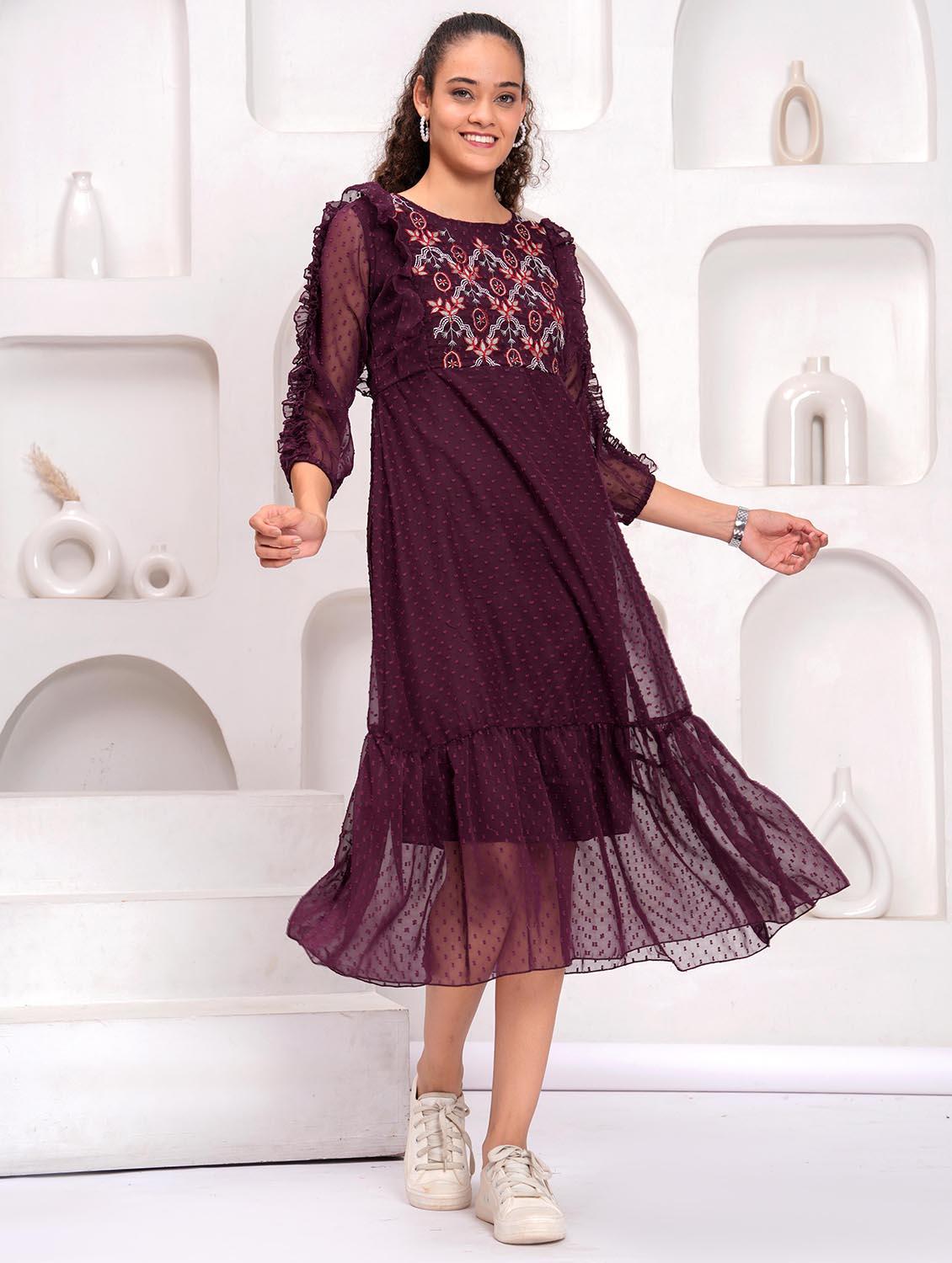 women self designed round neck tiered dress - 21981535 - Standard Image - 2