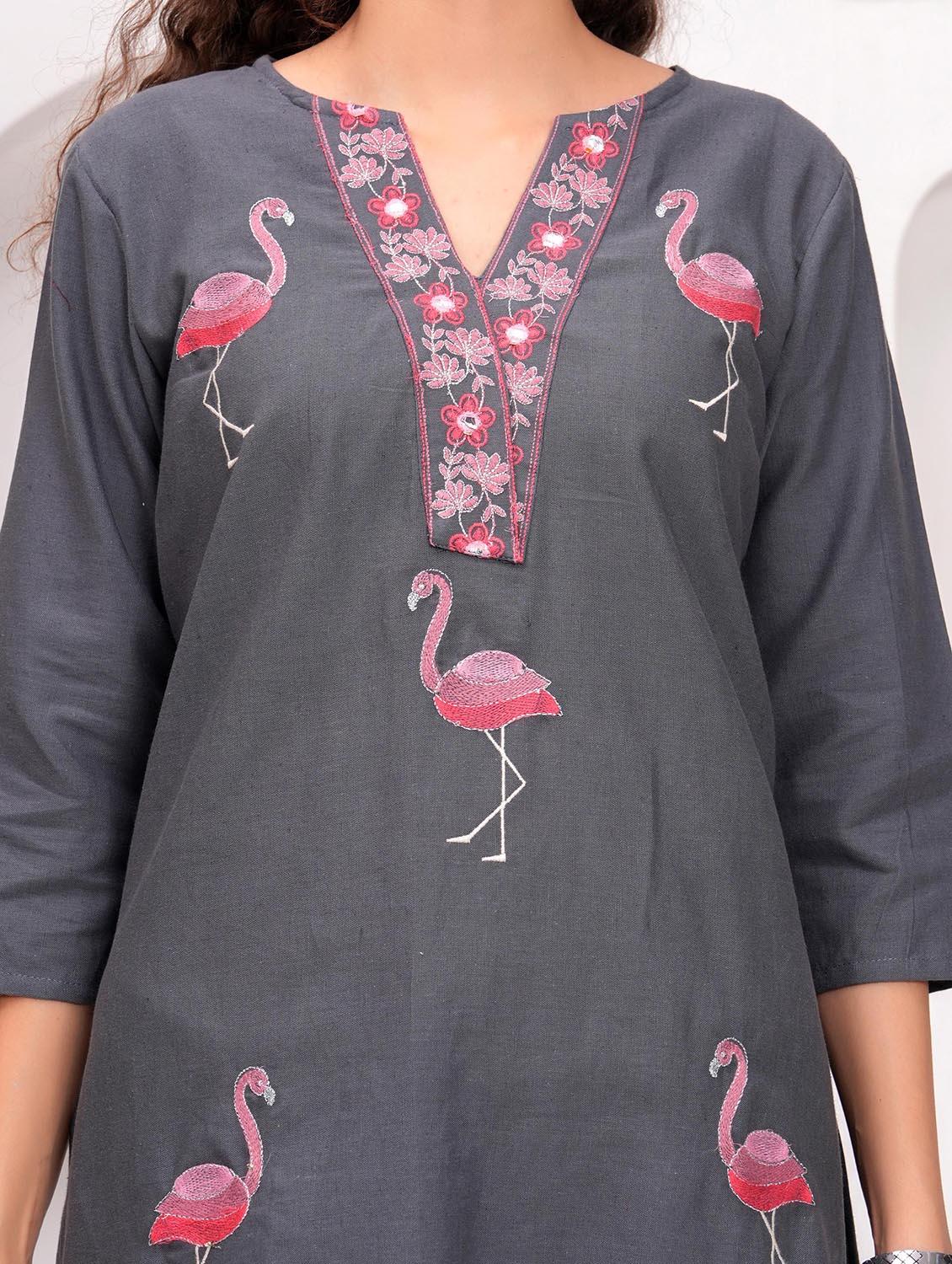 women embroidered notch neck kurta and salwar set - 21981580 - Standard Image - 2